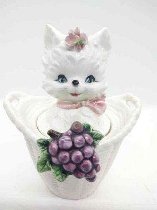 Vintage Lefton White Cat Sugar Bowl With Spoon Japan