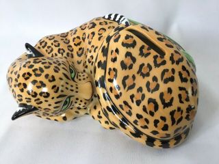 Vintage Lynn Chase Designs Coin Bank Jungle Party Jaguar Ceramic 1988 Animals