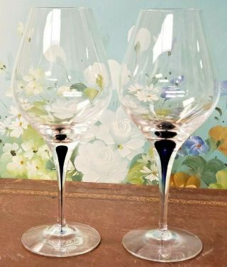 Two Orrefors Intermezzo Blue Wine Glass 
