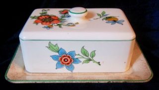 Royal Winton Covered Butter Or Cheese Dish - Orange,  Yellow & Blue Flowers