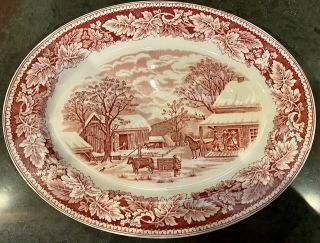 Homer Laughlin Home To Thanksgiving Currier & Ives Prints Oval Platter
