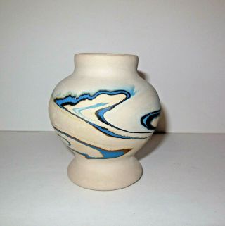 Nemadji Pottery Blue Swirl Vase 3 1/2 " Usa Made