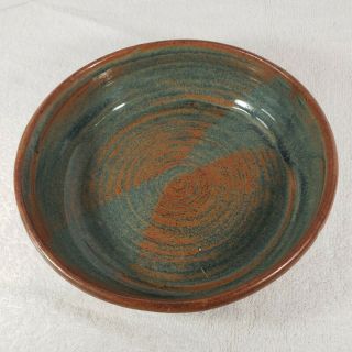 Hand Crafted Studio Art Stoneware Pottery Bowl Browns Blues Artist Signed