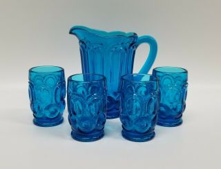 Weishar Moon And Star Glass Colonial Blue Teal Miniature Mini Water Set