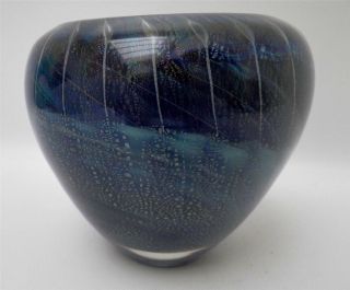 Tim Lazer Dichroic Art Glass Handblown Teardrop Cobalt/gold Vase 1990 Signed