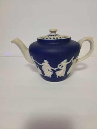 Vintage Jasperware Dark Cobalt Blue Teapot Made In England