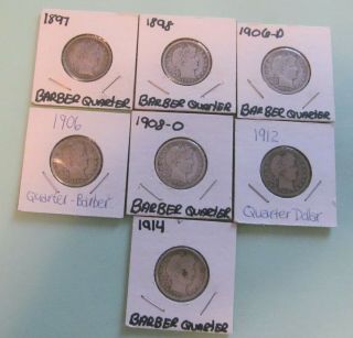 Barber Quarters Silver Coins United States 7 Coins 1897 To 1914