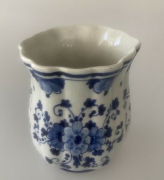 Vintage Royal Delft Small Vase Blue & White Floral 4 " Tall Hand Painted