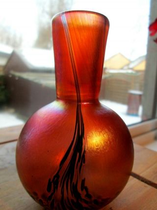 John Ditchfield Signed British Studio/art Glass Vase Pink Iridescent No.  4171