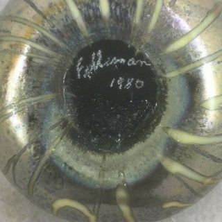 Signed 1980 Fellerman Iridescent Paperweight with White lobed Flower - 2