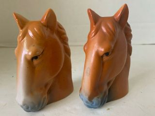 2 Horse Head Wall Pockets Ceramic Marked Japan Pair Vintage 4 " Lefton Norcrest