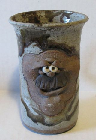 Vintage Stoneware Ugly Face Coffee Mug Cup Stein Man Mustache Big Cheeks