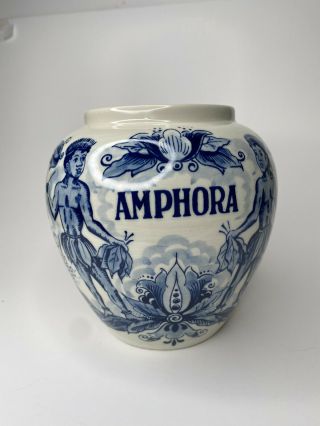 Vintage Hand Painted Blue & White Delft Amphora Vase Tobacco Jar Holland 6.  5 " H