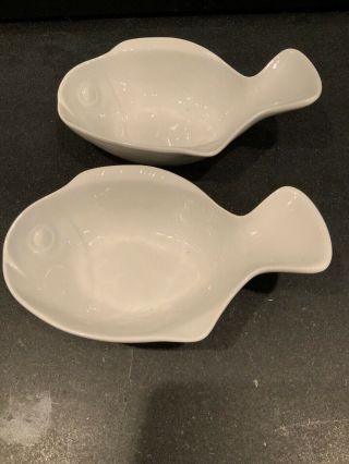 Set Of 2 Vintage White Mid Century Modern Dansk Pottery Fish Chowder Bowls