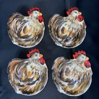 Tabletops Gallery Morning Rooster Bowls Set of 4 Hand Crafted Hand Painted 2
