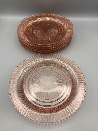 6 Anchor Hocking Queen Mary Pink Depression Glass Dinner Plate Plates 10 Inch