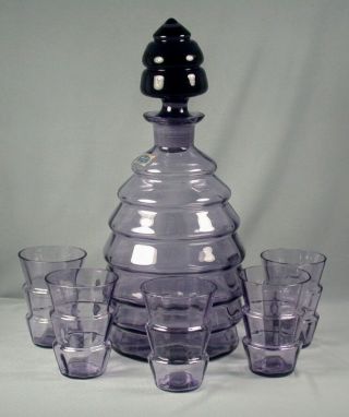 Czechoslovakia Colony Glassware Amethyst Art Deco Decanter & Glasses Set