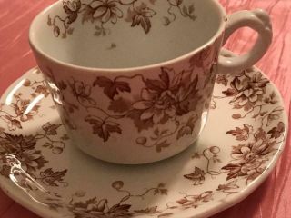 Edgevale Jhw & Sons Hanley England Brown Transferware Cup And Saucer