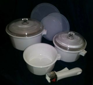 Princess House Nouveau Cookware 9 Pc Set 3 Pots 3 Lids 2 Glass Lids 1 Handle
