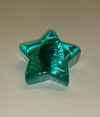 Signed Fire And Light Recycled Art Glass Aqua Shooting Star Paperweight Usa Made