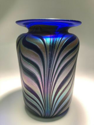 Rick Hunter Hand - Blown Iridescent Art Glass Vase