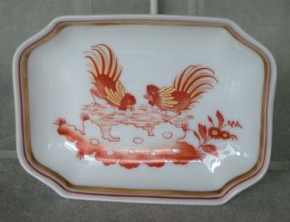 Vintage Richard Ginori Siena Rust W/two Roosters Pin Dish,  Italy