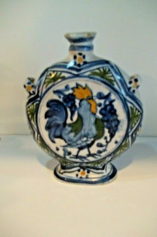 Vintage Italian Ceramic Pottery Vase or bottle Rooster,  Leaves & vines 2