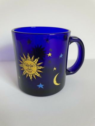 Libbey Cobalt Blue Celestial Sun Moon Stars Glass Coffee Mug From Friends Show