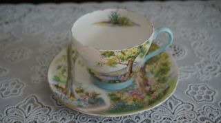 Vintage Shelley Woodland Blue Handle Tea Cup & Saucer 13348,  England