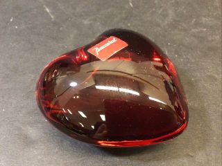 3” Baccarat Ruby Red Crystal Puffed Heart Paperweight W Sticker