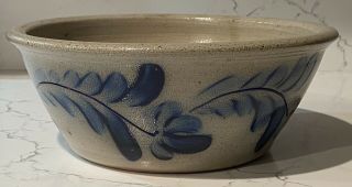 1994 Eldreth Pottery Cobalt Blue Stoneware Salt Glaze Floral Bowl 9 1/4”