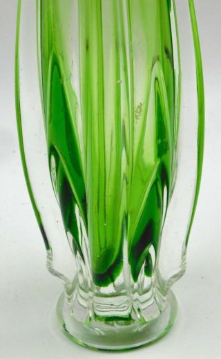 Mid Century Modern Draped SWUNG ART GLASS VASE - Fluted Top - PHTHALO GREEN 3