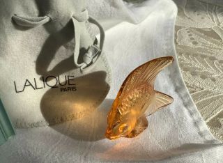 Lalique Angel Fish Perfect Orange With Gold Frost W Suede Pouch