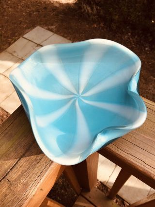 Barbini Murano Glass Bowl - Blue W White Stripes