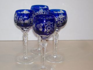Nachtmann Troupe (set Of 4) Cobalt Blue Cut To Clear Cordial / Sherry Stems.