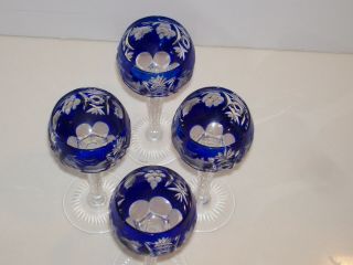 NACHTMANN TROUPE (Set of 4) Cobalt Blue Cut to Clear Cordial / Sherry Stems. 2
