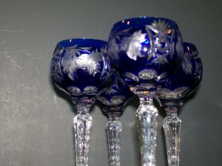 NACHTMANN TROUPE (Set of 4) Cobalt Blue Cut to Clear Cordial / Sherry Stems. 3