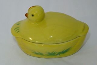 Czech Art Pottery Yellow Covered Duck Trinket Dish Pv Czechoslovakia 30032