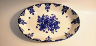 Delft Deep Oval Dish W/ Flowers Hand Painted Delfts Blue Delfino Made In Holland