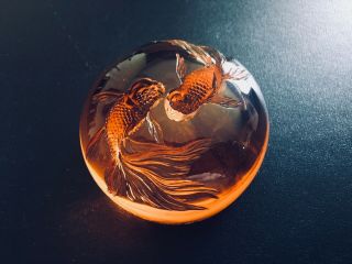 Tittot Crystal Goldfish Bottoms Up Paperweight - Signed Box