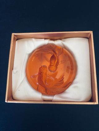TITTOT CRYSTAL GOLDFISH BOTTOMS UP PAPERWEIGHT - SIGNED BOX 2