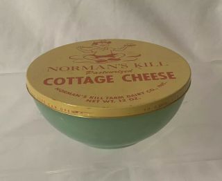 Jadite Advertising Cottage Cheese Bowl Norman’s Kill Metal Lid Keller & Ross