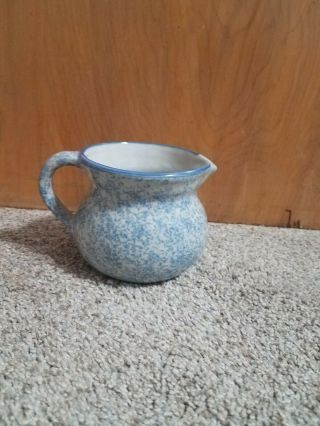 Vintage Red Wing Pitcher Creamer Stoneware Blue & White Sponge Ware Pottery