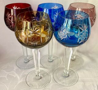 Set Of 5 Gorgeous Cut - To - Clear Goblets Wine Hocks,