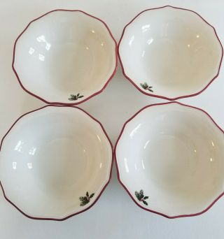 Euc Better Homes & Gardens Set Of 4 Poinsettia Xmas Bowls Holly Pine Red Scallop