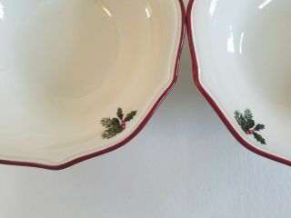 EUC Better Homes & Gardens SET OF 4 POINSETTIA XMAS BOWLS Holly Pine RED SCALLOP 2