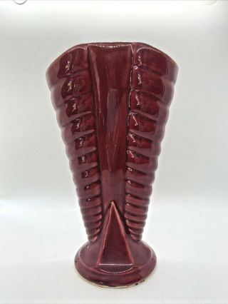 Vintage Shawnee Usa Art Deco Ribbed Vase 809 Dark Red Burgundy Home Decor