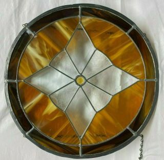 Amber Yellow White Round Stained Glass Window Panel Chains 15.  5 "