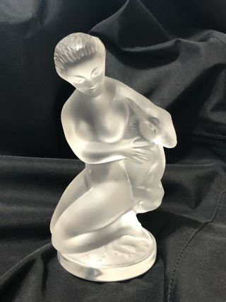 Lalique France Crystal Figurine Nude Woman Lady With Goat Lamb Or Faun