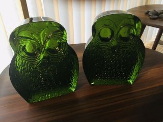 Blenko Green Glass Owl Heavy Bookend/sculpture 1960s Mid Century.  Joel Myers